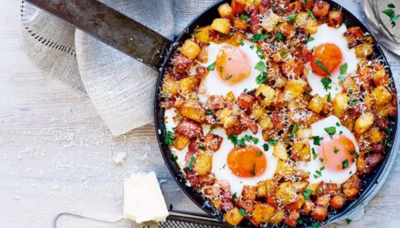 ΤΗΓΑΝΙΑ ΜΕ ΔΥΟ ΕΙΔΩΝ ΠΑΤΑΤΕΣ, ΑΥΓΑ, ΠΑΡΜΕΖΑΝΑ ΚΑΙ ΠΑΝΤΣΕΤΑ | Συνταγές